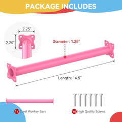16.5″ Monkey Bars Kit – 12 Pink Metal Rungs for Kids’ Swing Set Playset