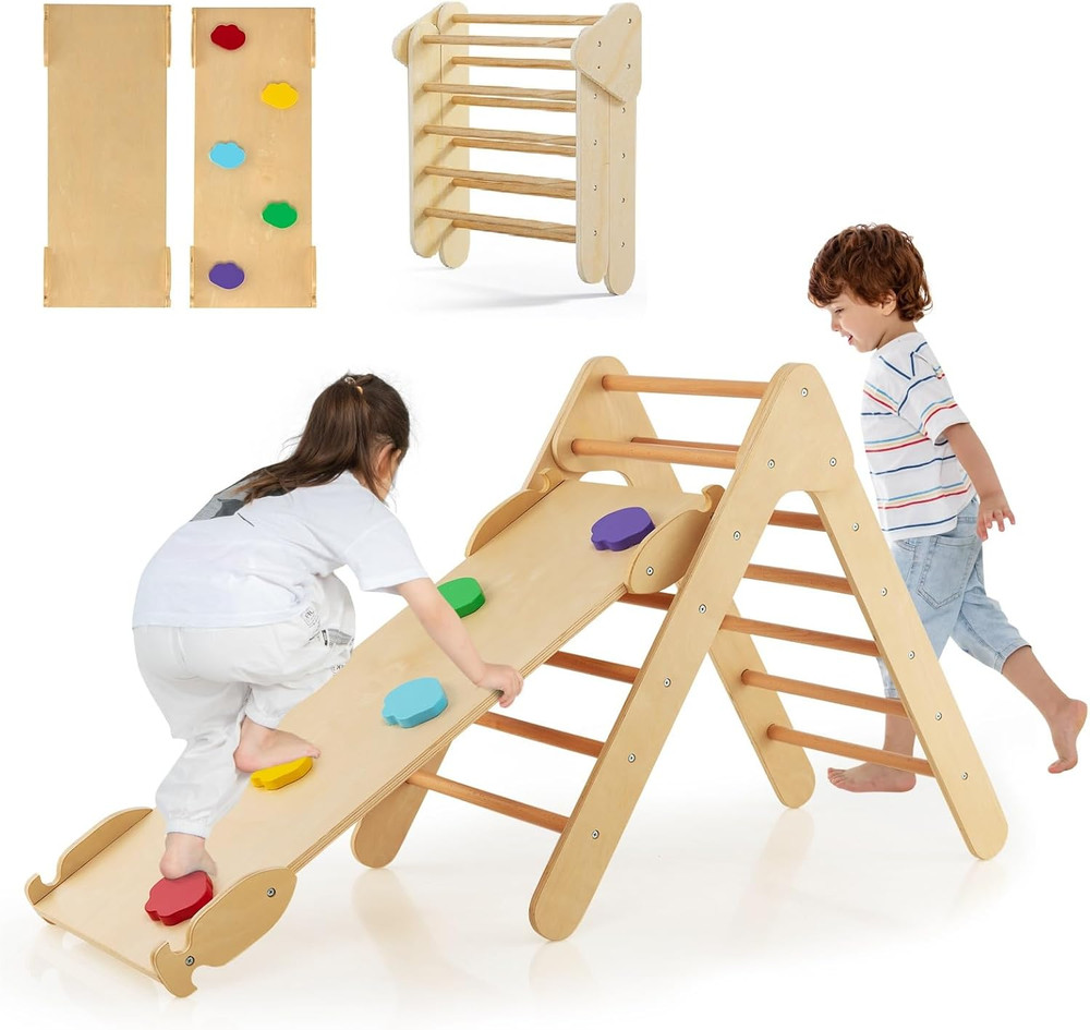 Pikler Triangle Set 3 in 1 Climbing Toys for Toddlers Wood Montessori Baby Jungl