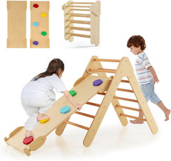 Pikler Triangle Set 3 in 1 Climbing Toys for Toddlers Wood Montessori Baby Jungl