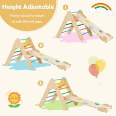 Kids 3-in-1 Climber Set Toddler Wooden Play Arch with Sliding and Climbing Ramp