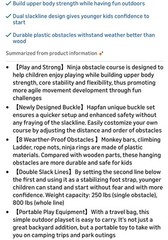 Hapfan Ninja Warrior Obstacle Course for Kids , 2×50 ft Slackline & Obstacles,