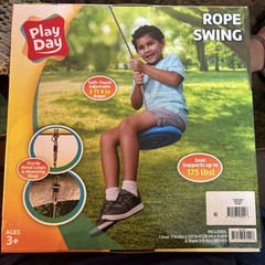 Play Day Rope Swing Outdoor Adjustable Nylon Rope Blue 175lbs Sturdy Metal Loops