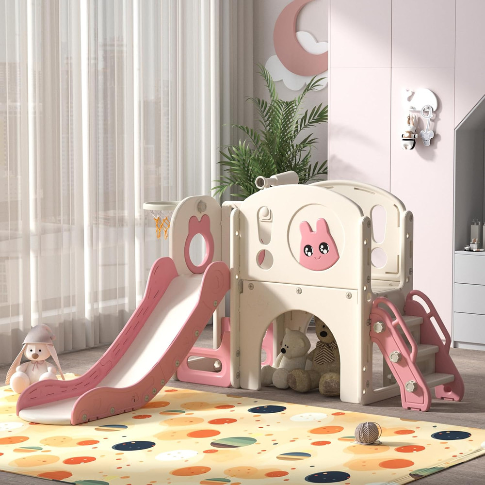 8-In-1 Toddler Slide and Climber Playset, Kids Slide Playground with Stairs, Tun