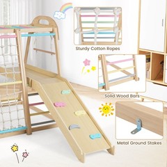 8-in-1 Jungle Gym, Wooden Montessori Climber Playset with Slide and Monkey Bar