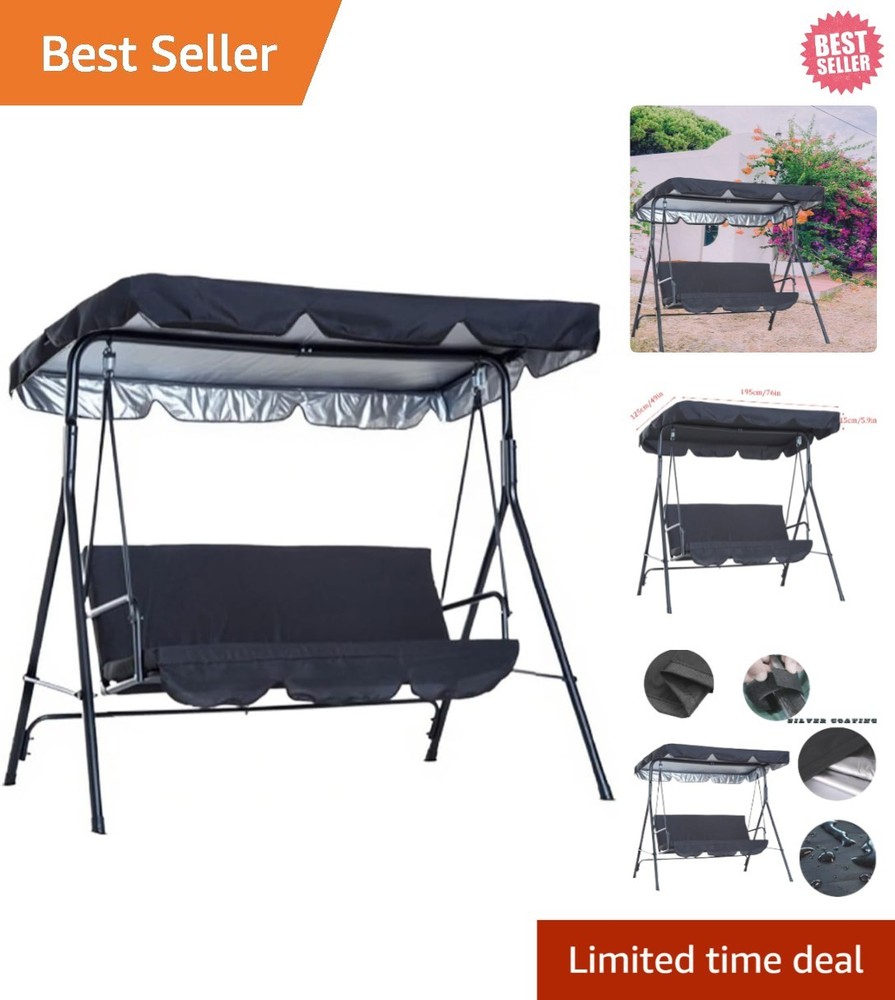 Elegant Black 3-Seat Swing Canopy Replacement Top – Waterproof Oxford Fabric
