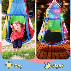 39 Inch Hanging Tent Saucer Swing with Lights, 600 LBS Capacity Outdoor Sauce…
