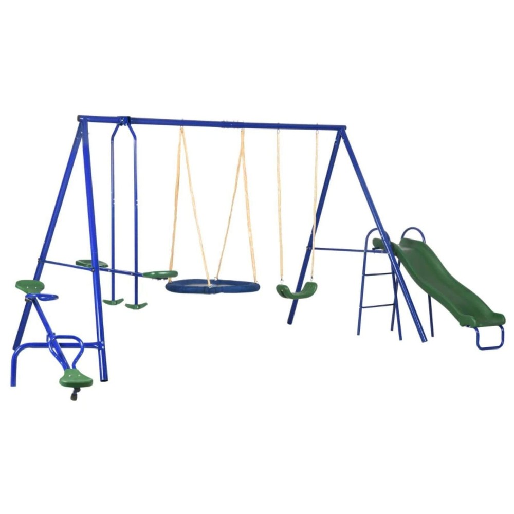 Outsunny 5-in-1 Heavy-Duty A-Frame Stand Outdoor Playset for Kids, Blue