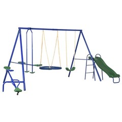 Outsunny 5-in-1 Heavy-Duty A-Frame Stand Outdoor Playset for Kids, Blue