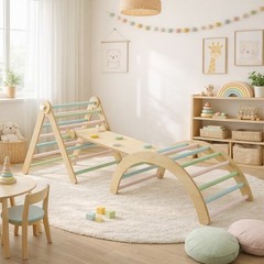 Wooden Toddler Climbing Arch Ramp Ladder Set, Indoor Playground Toy