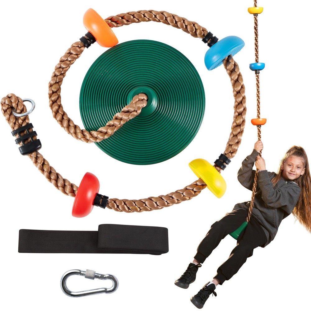 TURFEE Tree Swing for Kids – Single Disc Seat and Climbing Rope Set Green