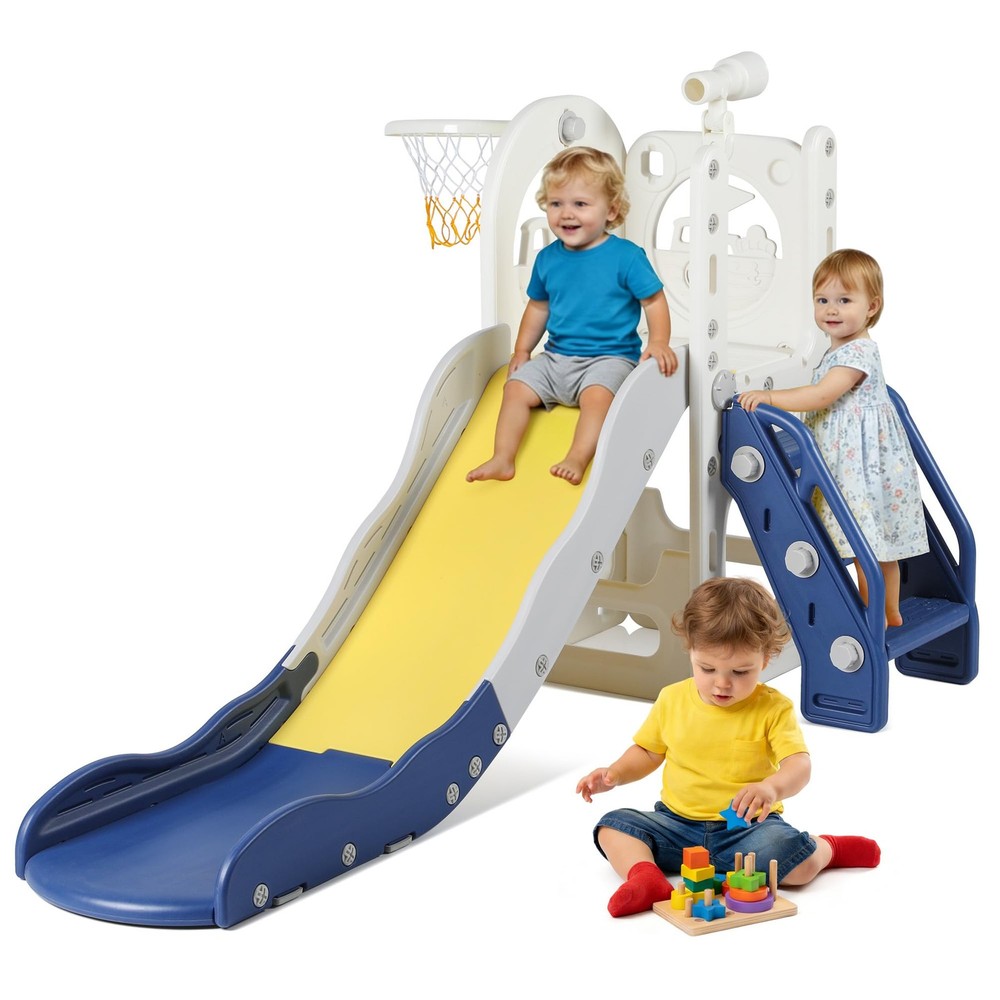 6 in 1 Toddler Playset Toddler Slide and Climber Playset, L-Shaped Kids Slide…