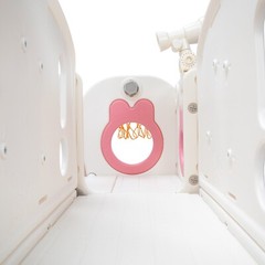 6 in 1 Toddler Slide Playset Climber Playground for Kids w/ Basketball Hoop Pink