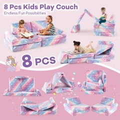 8 Pieces Modular Kids Play Couch Glow in Dark Toddler Sectional Sofa Multi Color