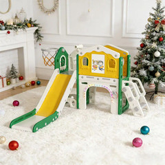 9-In-1 Toddler Slide Playground W/ LED Lights, Basketball Hoop & Drawing Board,
