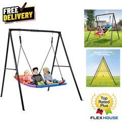 440lbs Heavy Duty Swing Set with 60″ Rainbow Platform for Ultimate Family Fun