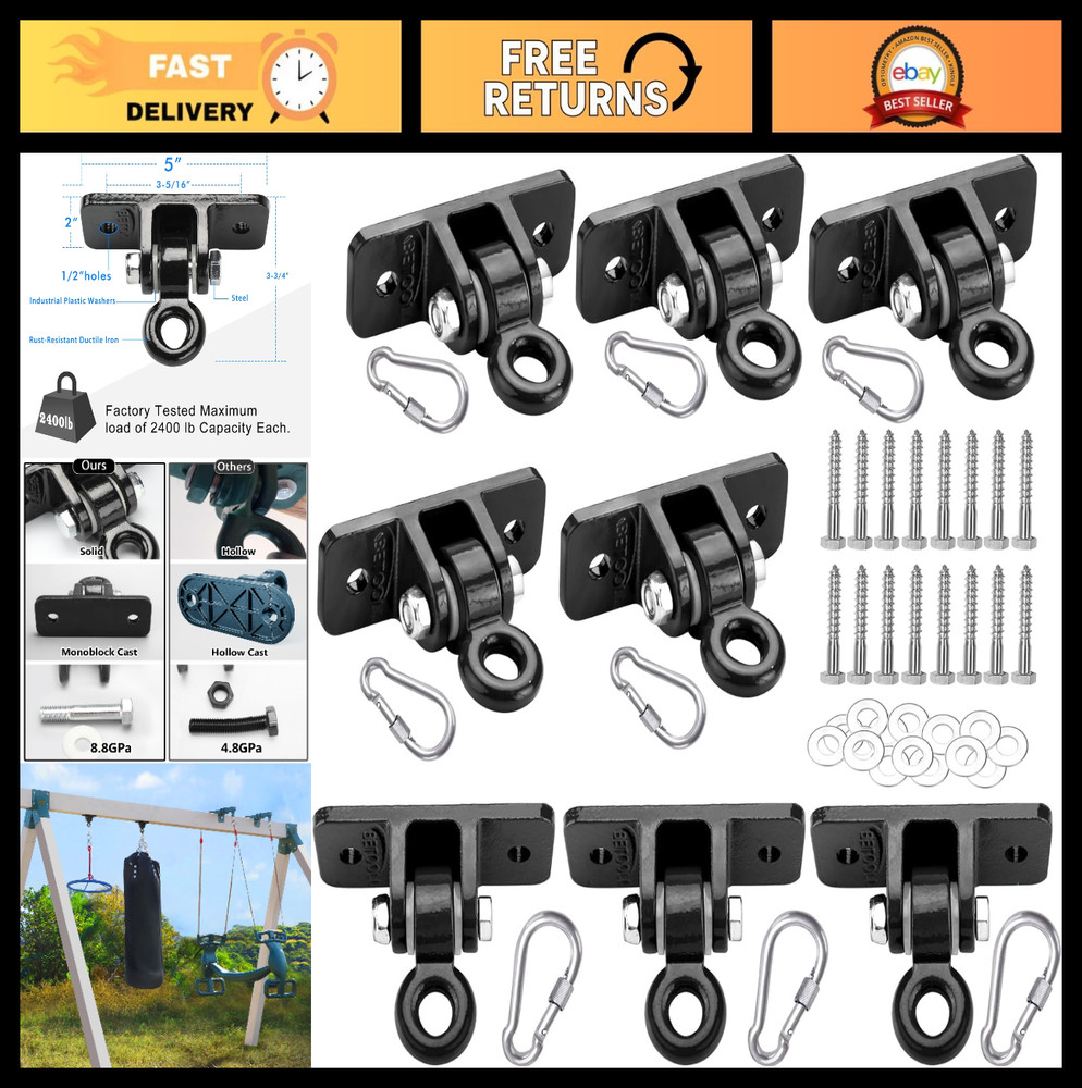 Heavy Duty Swing Hangers for Playground, Porch, Yoga, Trapeze – Set of 8 Indoor/