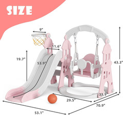4-In-1 Toddler Slide and Swing Set, Kids Slide with Climber, Swing, Basketball H