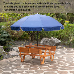 Wooden Kids Picnic Bench with Backrest, Outdoor Children’S Backyard, Crafting, D