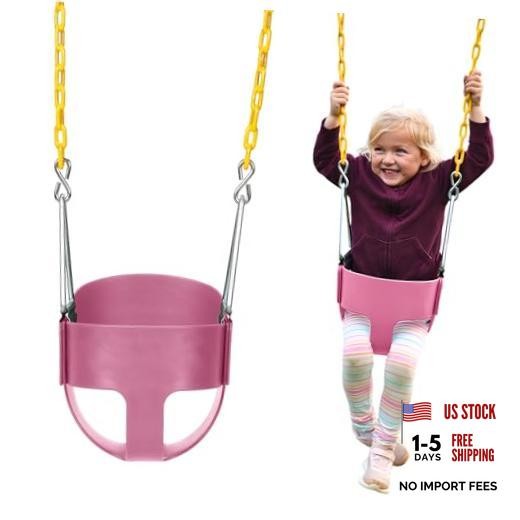 Heavy-Duty High Back Full Bucket Toddler Swing Seat | Coated Chains Fully Pink