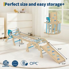 Indoor Toddler Activity Equipment 4-in-1 Wooden Climbing Frame Triangle Set, Sta