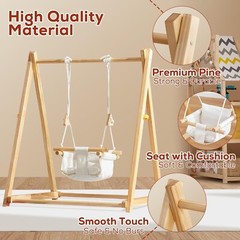 Wooden Swing Set for Toddlers 6-36 Months, Foldable Baby Swing Set with Durab…