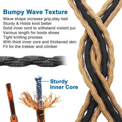 2 Pair round Wave Shape Non Slip Heavy Duty and Durable Outdoor Climbing Shoelac