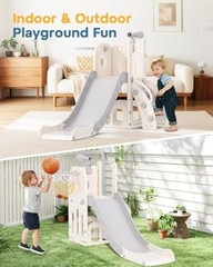 Toddler Slide, 6 in 1 Kids Indoor Slide for Toddlers 1-3, Baby White&gray