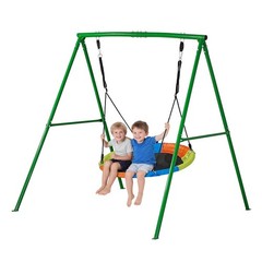 Colorful Saucer Swing Set: 40in Seat, Powder-Coated Steel A-Frame, 440lb Rating