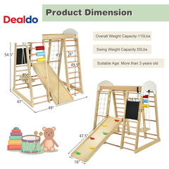 8-In-1 Wooden Climber Play Set with Slide and Swing for Kids