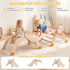 Climbing Toy Set w/ Arch, Foldable Ladder & Wooden Indoor Playground Jungle Gym