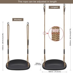 Heavy Duty Swing Seat with Adjustable Rope and Carabiners, Non-Slip Cushion S…