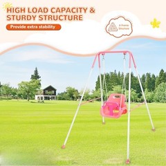 3-in-1 Toddler Swing Set, Indoor & Outdoor Baby Swing Heavy Duty Swing Set Pink