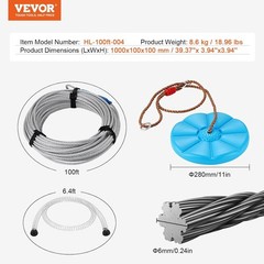 Stainless Steel Zipline Kit – 100 ft, Supports 330 lbs, Quick Setup for Kids