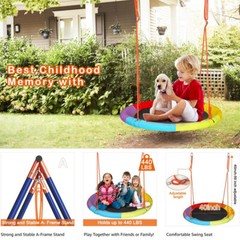 Pre-Owned Saucer Swing with Stand Kids Outdoor Heavy-Duty Metal Frame Backyard