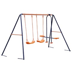 Metal Frame Double Swing Set Stand Fun Play Chair Kids Children Backyard Home