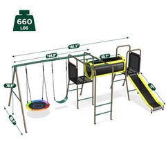 Large Metal Swing Set with 2 Swings, Tunnel, Slide,Climbing Ladder Monkey Bars
