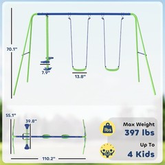 2-in-1 Kids Metal Swing Set for Backyard