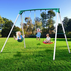 700lbs Large Metal Swing Set with 3 Swings Heavy Duty Frame Outdoor Kids Playset
