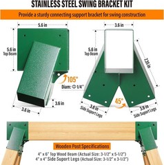 Easy 1-2-3 A-Frame 2 Brackets for Swing Set with All Mounting Hardware, Green