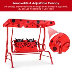 Kids Patio Swing Chair Children Porch Bench Canopy 2 Person Yard Furniture Red