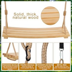 2 Pcs Wood Swing Seat Carbonized Hanging Wood Tree Swing with Adjustable Rope An