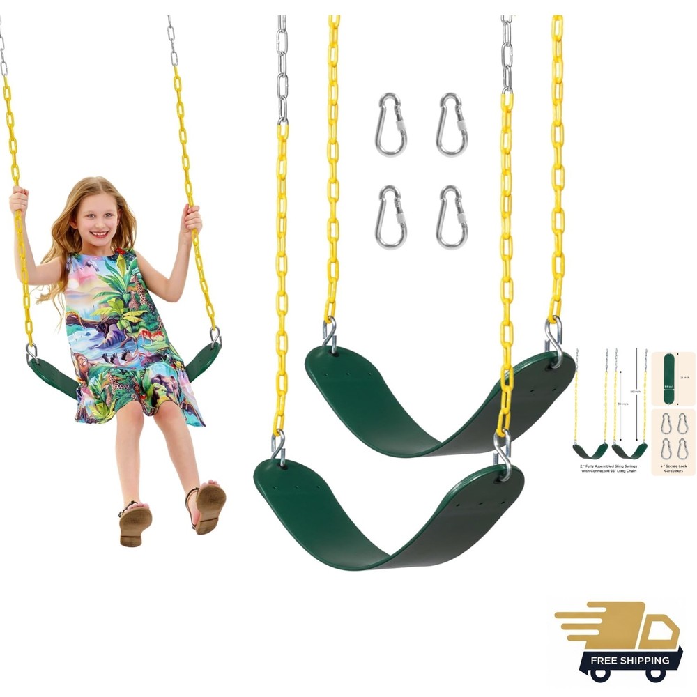2 Pack Outdoor Swings Seats with 66″ Rust-Resistant Heavy Duty Chain, Playgro…