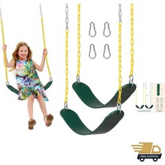 2 Pack Outdoor Swings Seats with 66″ Rust-Resistant Heavy Duty Chain, Playgro…