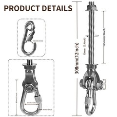 Dakzhou 4 Heavy Duty Stainless Steel 180° Swivel Swing Hooks Hangers 800LBS
