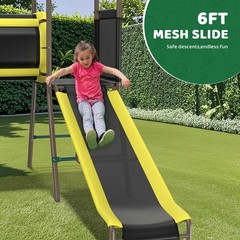 Metal Swing Set Playground Set for Kids with Swings, Climbing Ladder and Slide