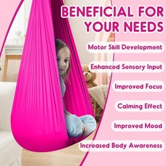 Sensory Swing Therapy Swing Hammock Indoor Outdoor for Kids,Hardware Dark Pink