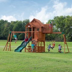Backyard Discovery Skyfort II Cedar Wood Swing Set with Wave Slide, Brown