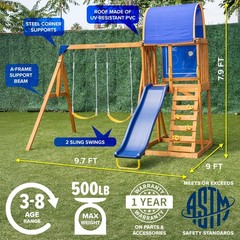 Wooden Swing Set Outdoor Slide Kids Backyard Playground Playset Playhouse AFrame