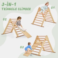 Pikler Triangle Set 3 in 1 Climbing Toys for Toddlers Foldable Wood Montessor…