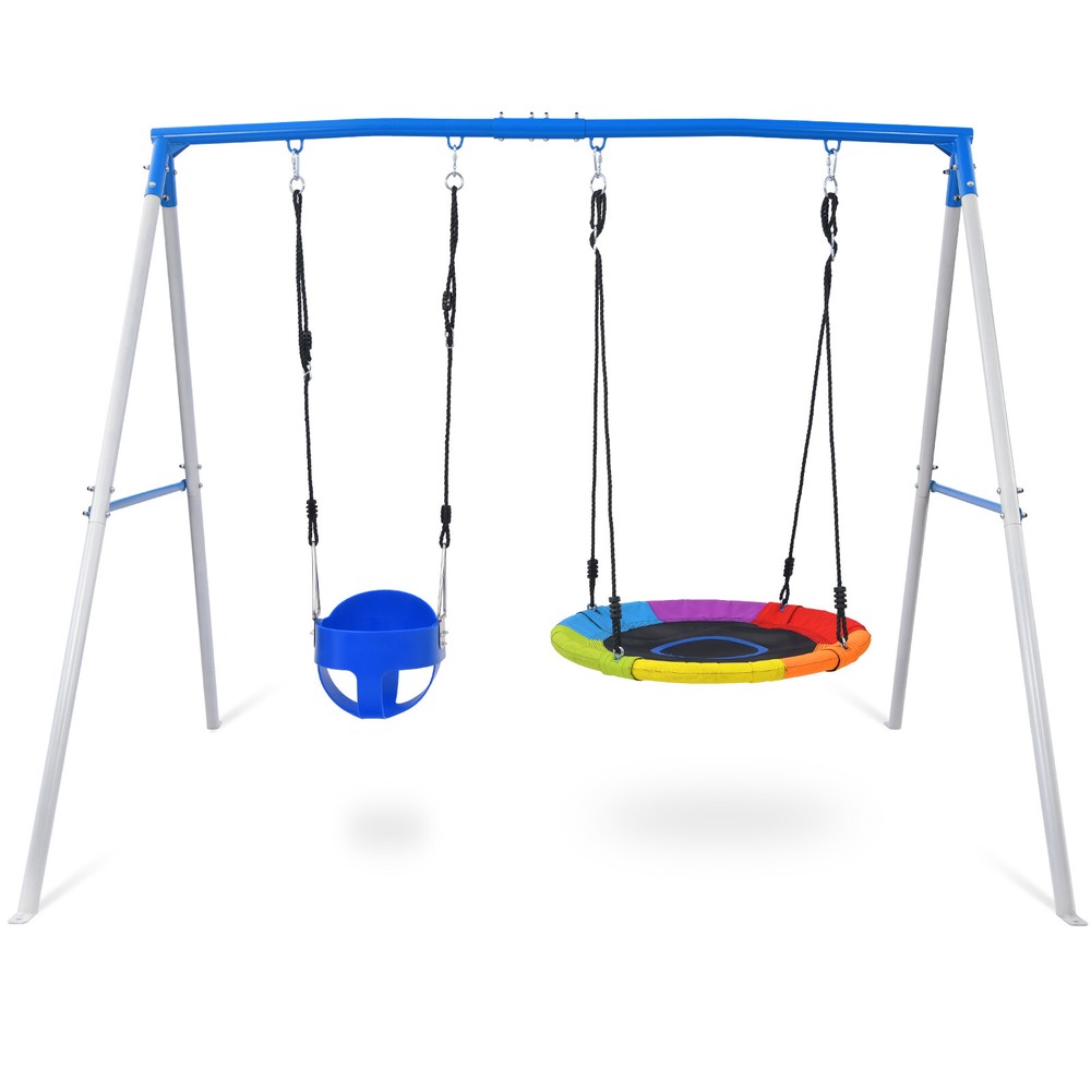 440lb Heavy Duty Metal Swing Set with 2 Swings Outdoor Backyard for Kids Playset